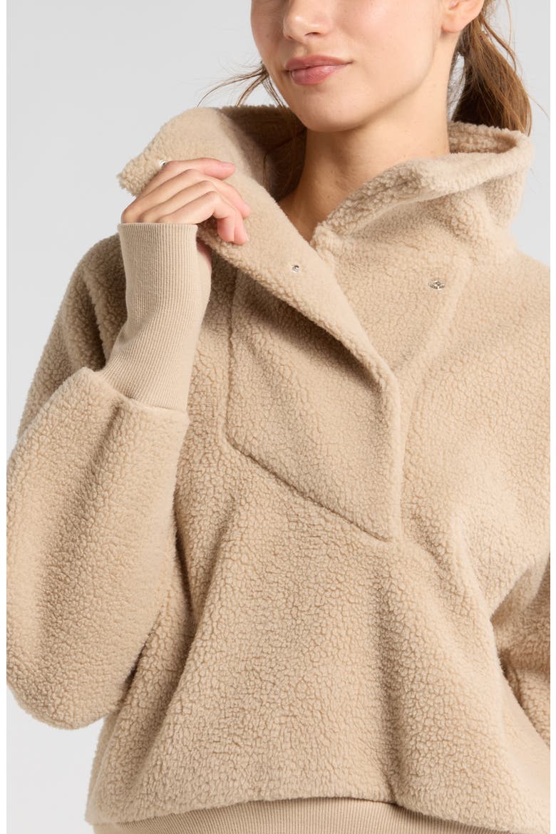 Faux Shearling Funnel Neck Pullover, Alternate, color, TAN OXFORD