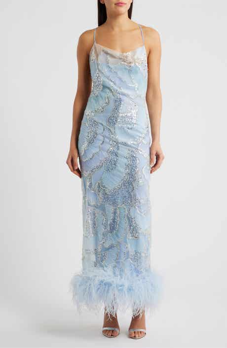 Shani Sequin Ostrich Feather Hem Gown