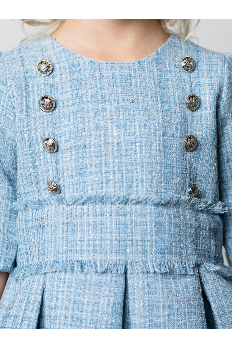 Bluebell Pearl Button Tweed Party Dress, Alternate, color, Blue