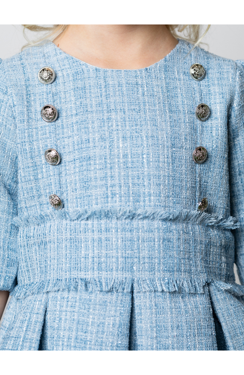 Mia Belle Girls Bluebell Pearl Button Tweed Party Dress, Alternate, color, Blue