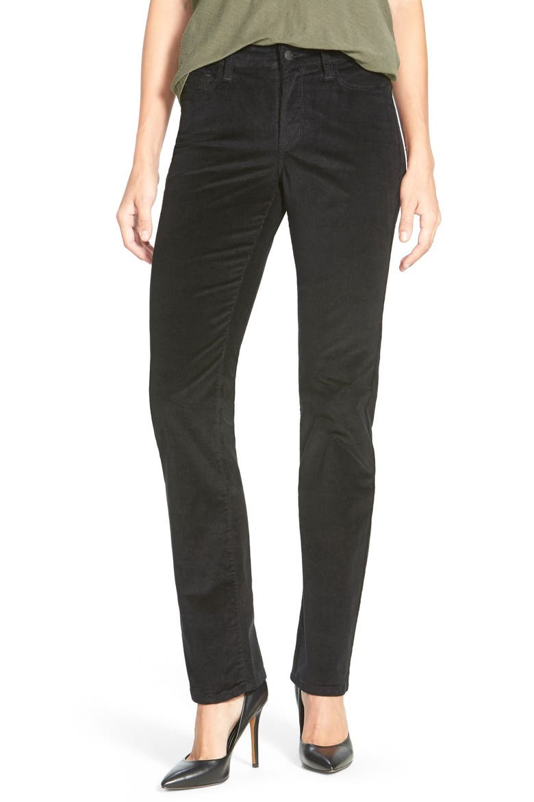 'Marilyn' Stretch Straight Leg Corduroy Pants, Main, color, BLACK