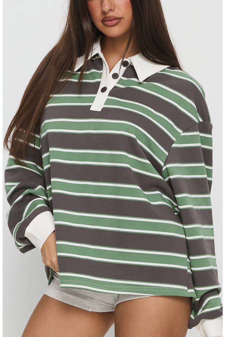 Tycen Rugby Sweater, Alternate, color, GREEN / GREY STRIPE