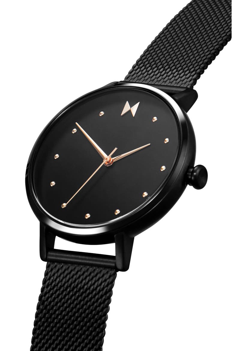 MVMT Dot Mesh Strap Watch, 36mm, Alternate, color, BLACK