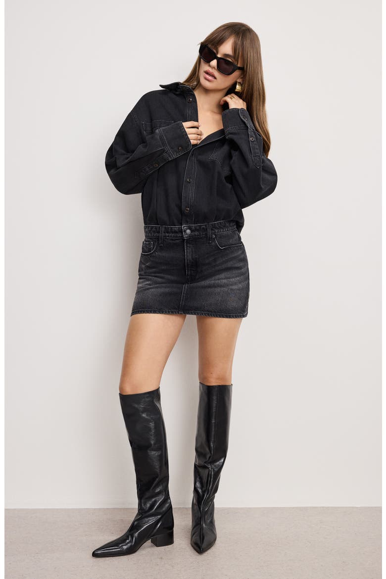 Denim Long Sleeve Mini Shirtdress, Alternate, color, BLACK389
