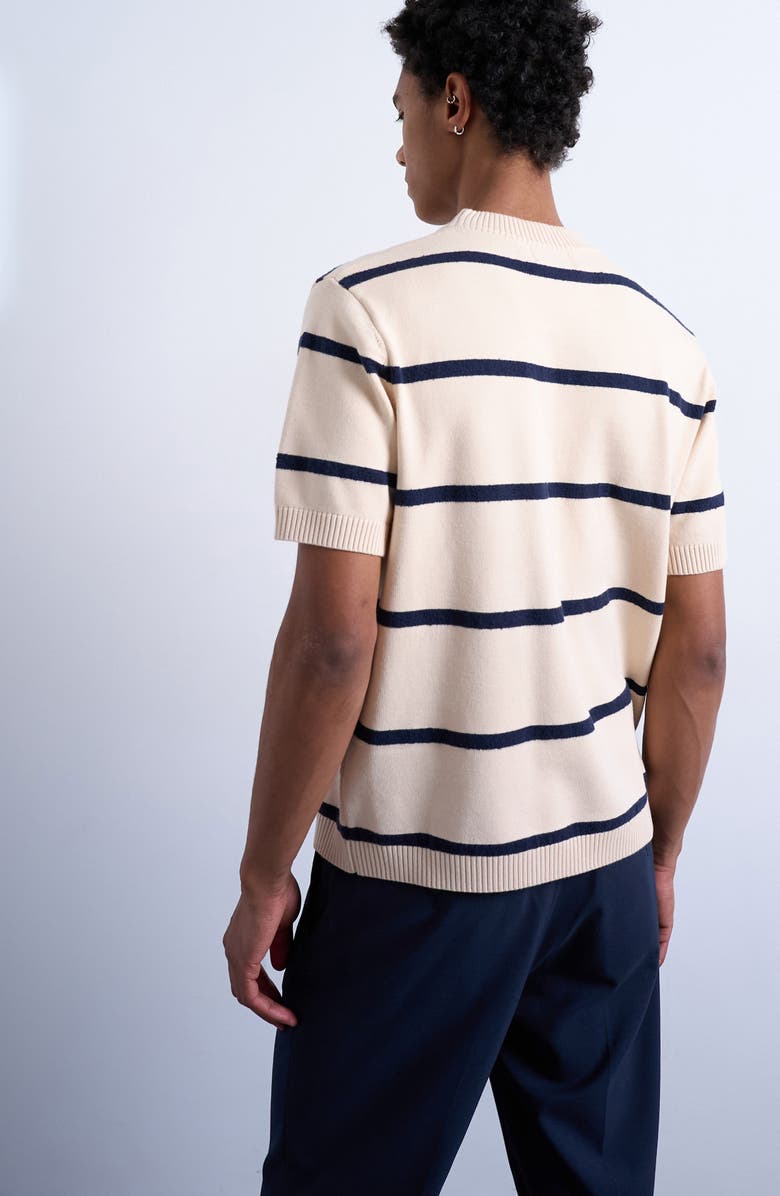 Topman Classic Fit Stripe Short Sleeve Sweater, Alternate, color, Cream