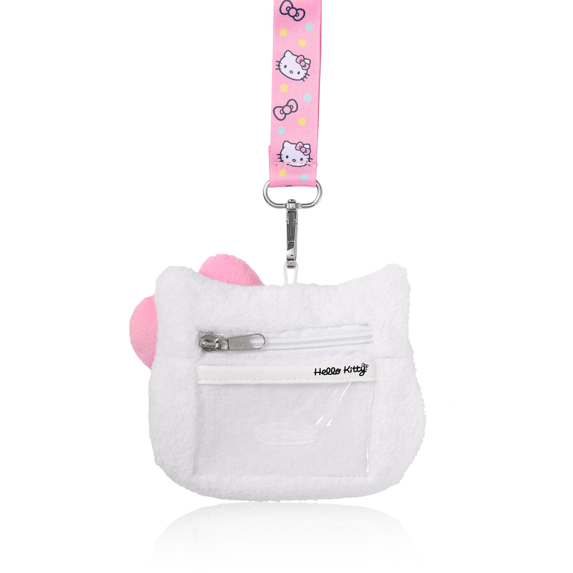 Hello Kitty Coin Purse ID Holder Travel Lanyard, Alternate, color, White, Pink