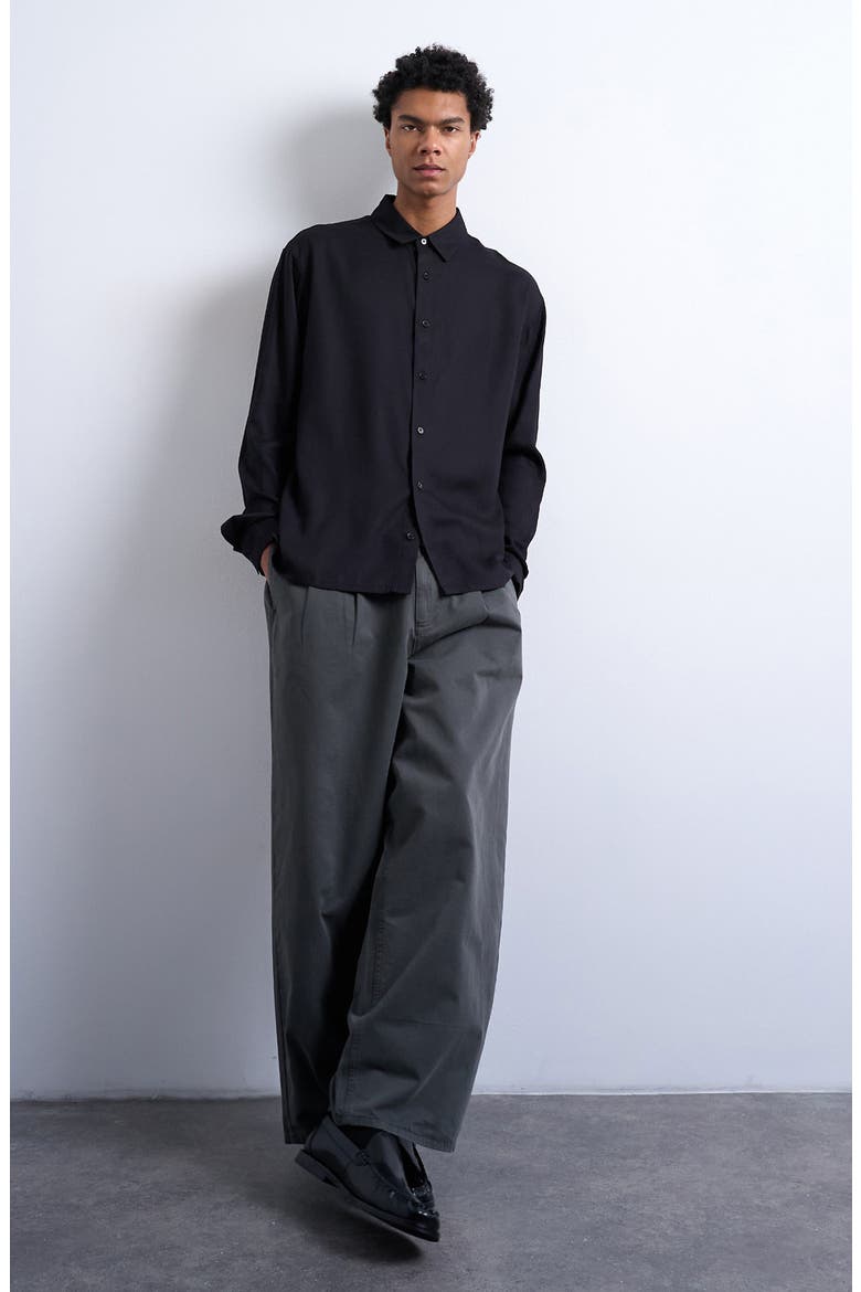 Relaxed Fit Twill Button-Up Shirt, Alternate, color, BLACK
