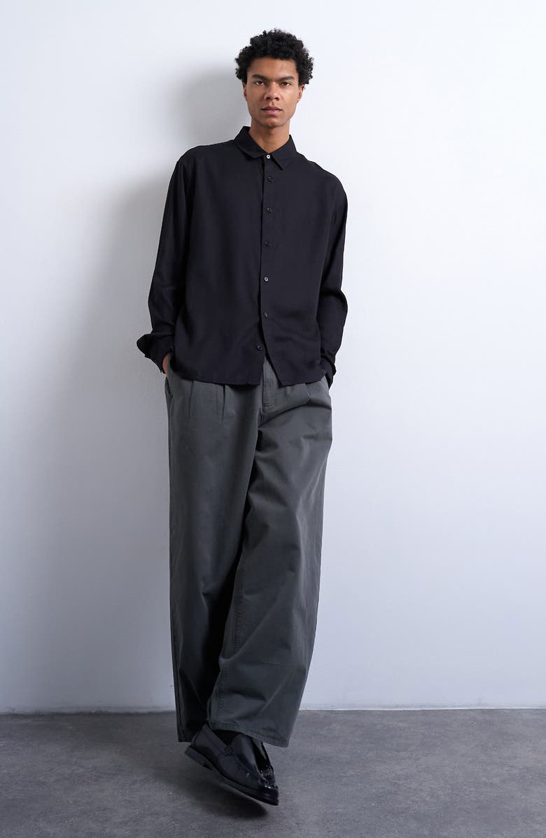 Topman Relaxed Fit Twill Button-Up Shirt, Alternate, color, Black