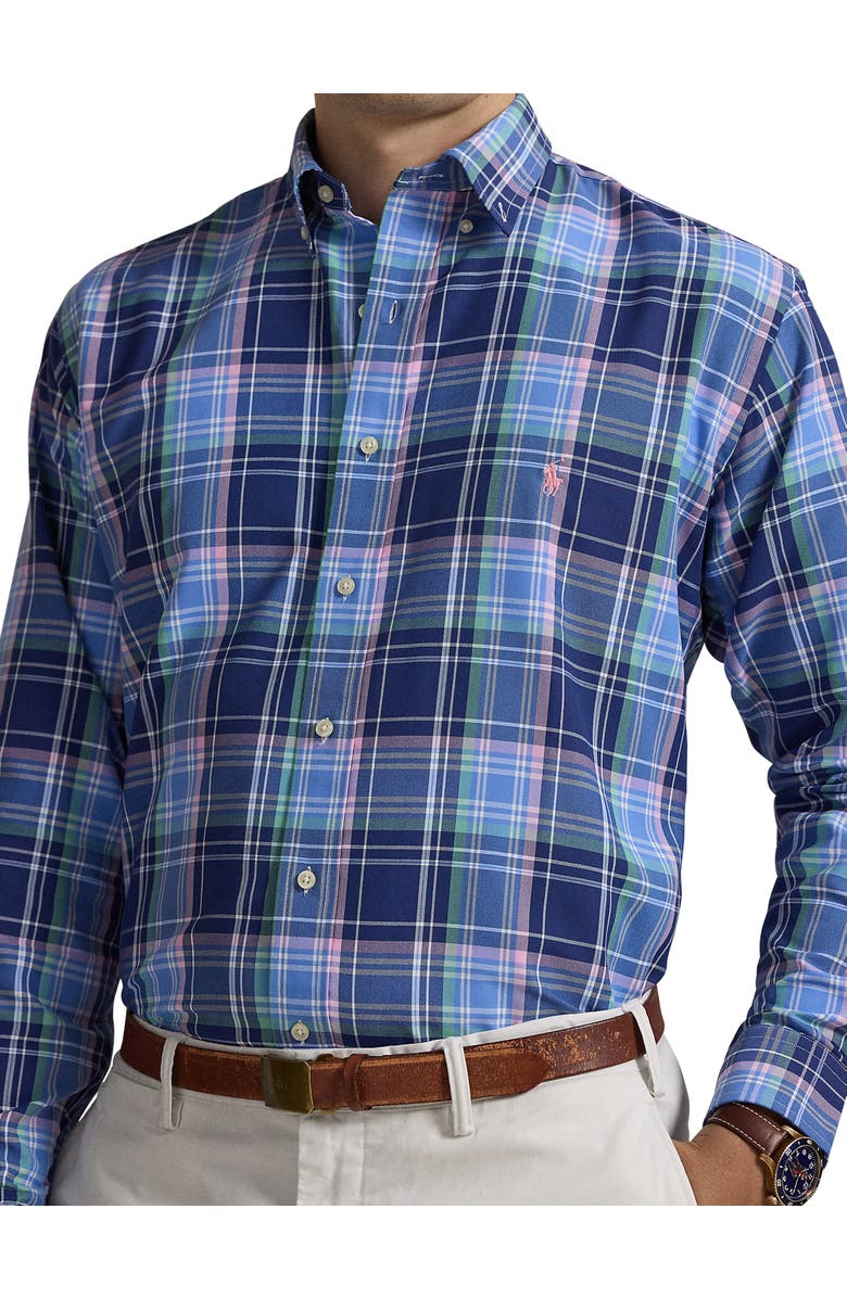 Polo Ralph Lauren Big & Tall Performance Oxford Sport Shirt, Alternate, color, Navy Pink