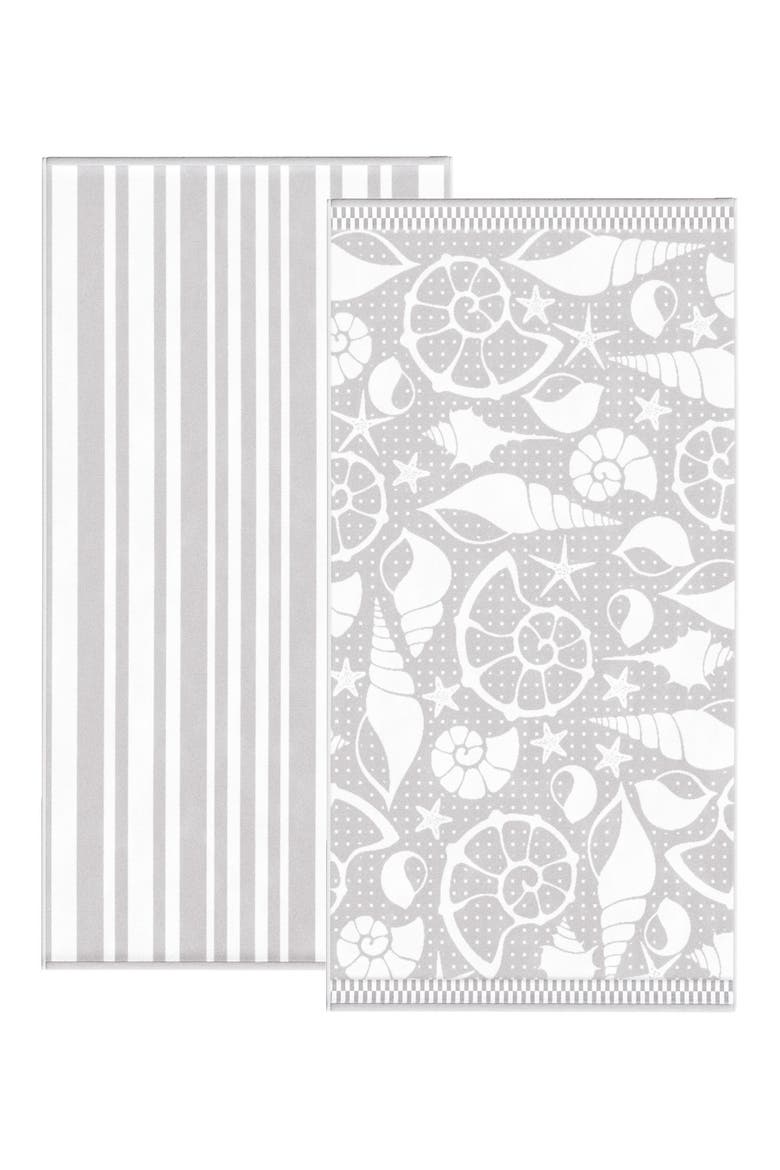 2-Pack Assorted Beach Towels, Main, color, GREY/ WHITE SEASHELLS / STRIPE