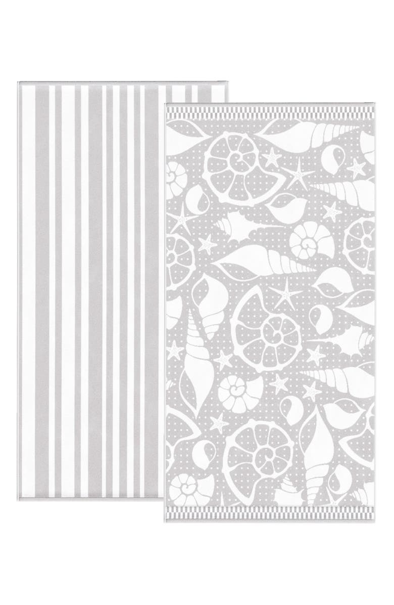 Woven & Weft 2-Pack Assorted Beach Towels, Main, color, Grey/ White Seashells / Stripe
