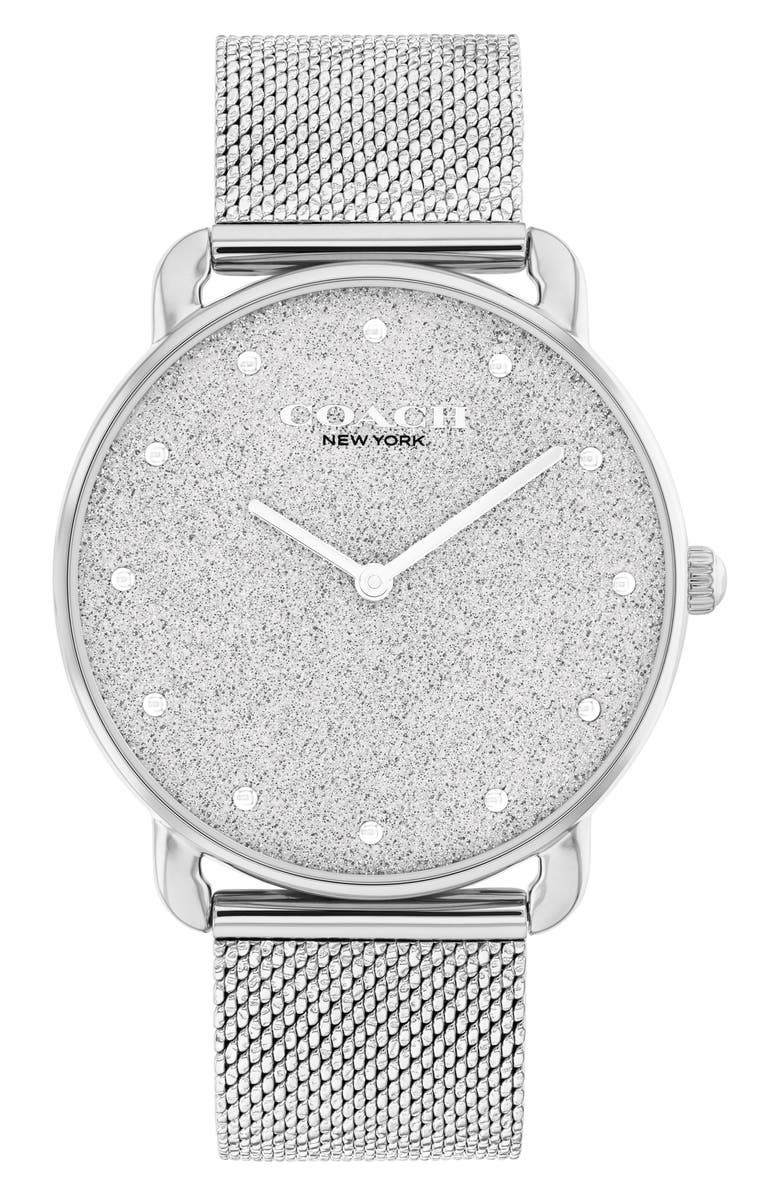COACH Elliot Mesh Strap Watch, 36mm, Main, color, Silver