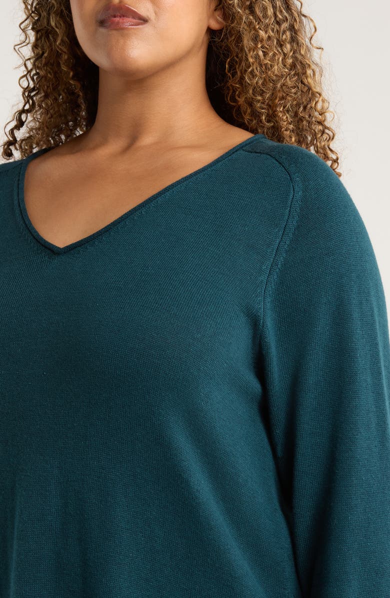 Eileen Fisher V-Neck Cotton Blend Sweater, Alternate, color, Alpine