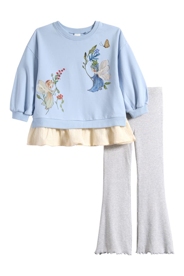 Kids' Fairy Graphic Sweatshirt & Flare Leggings Set, Main, color, BLUE