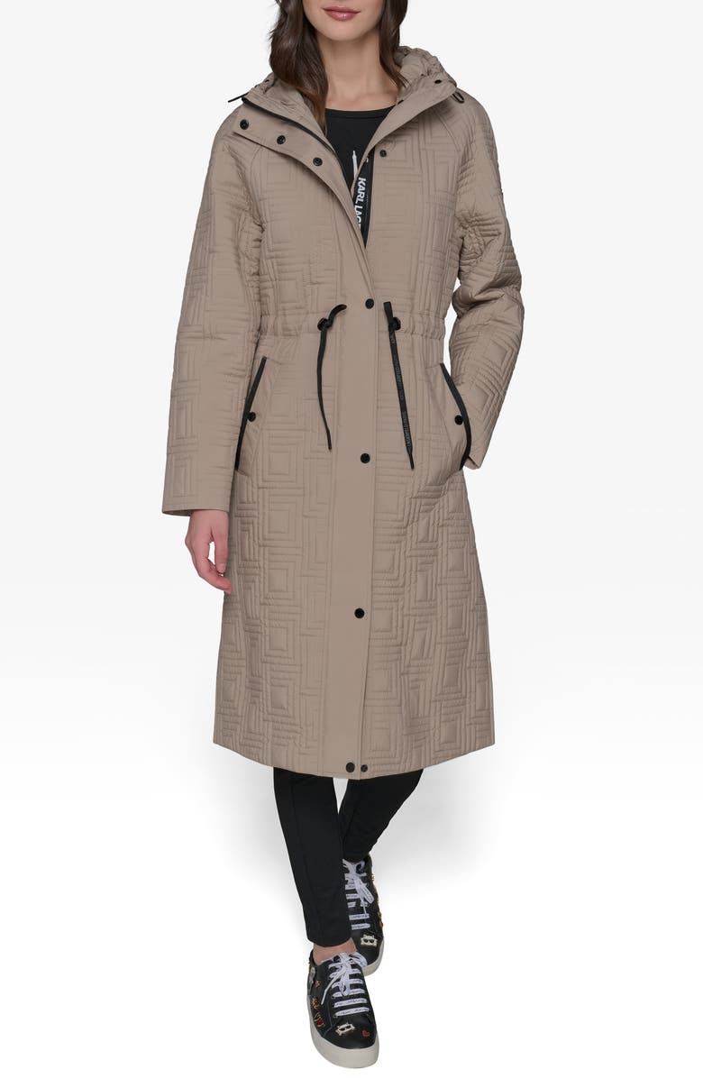 KARL LAGERFELD PARIS Double L Quilted Coat, Main, color, Sand