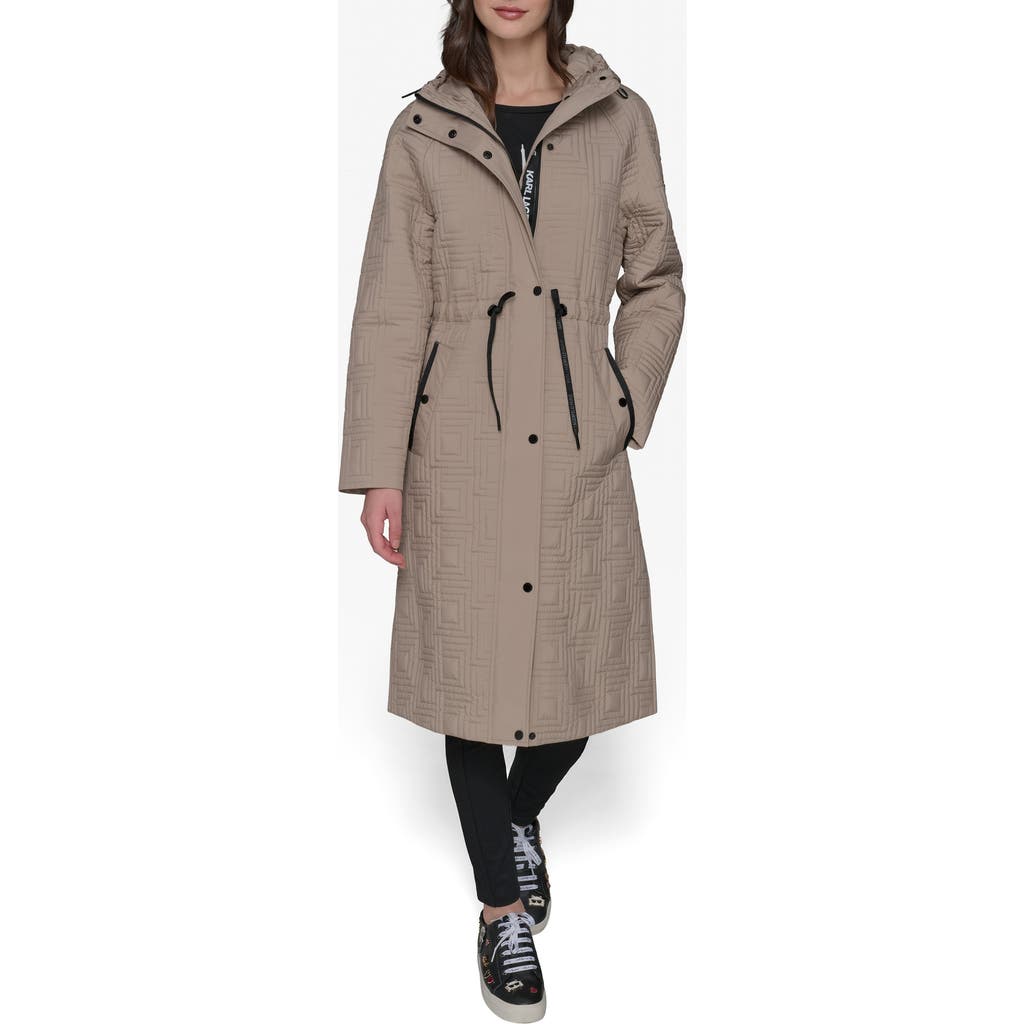 KARL LAGERFELD PARIS Double L Quilted Coat in Sand at Nordstrom, Size Medium