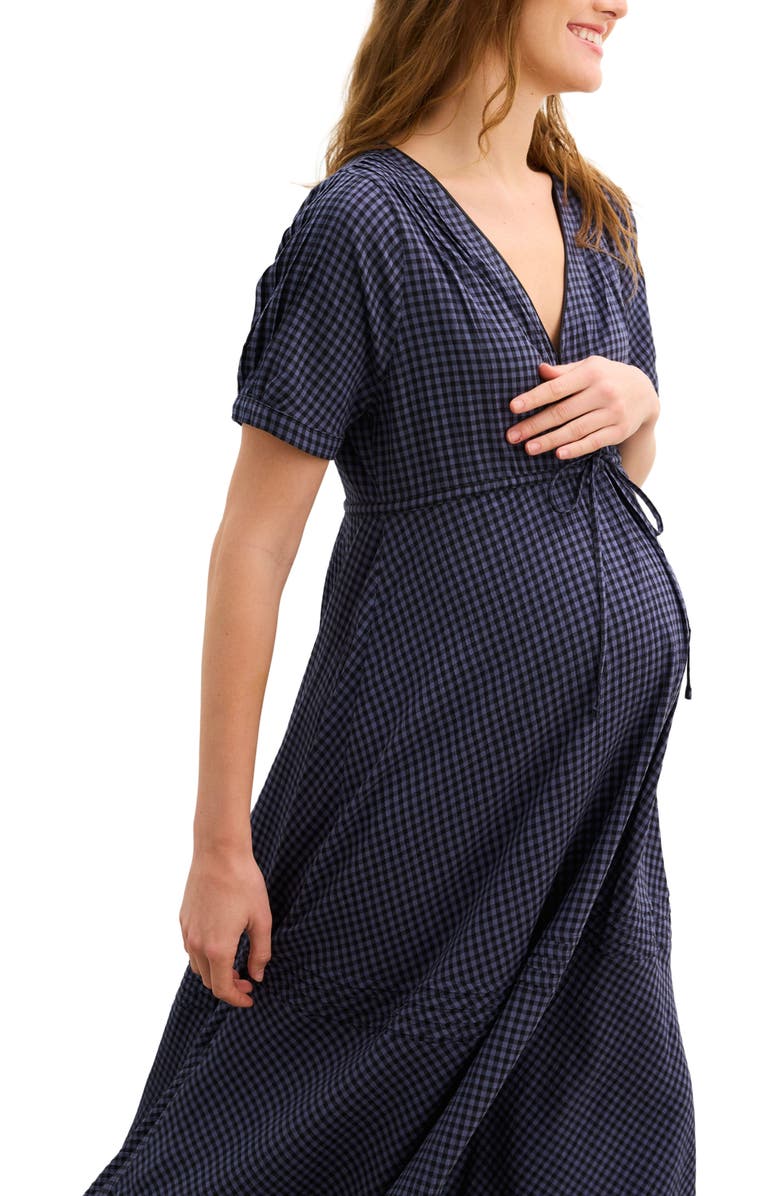 HATCH The V-Neck Gingham Seersucker Dress, Alternate, color, Shadow Blue