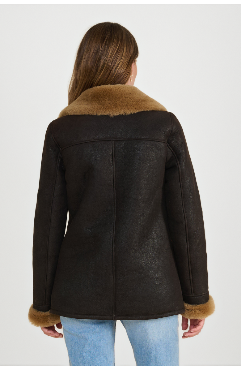 FURNIQ UK Chelsea Shearling Peacoat, Alternate, color, Brown