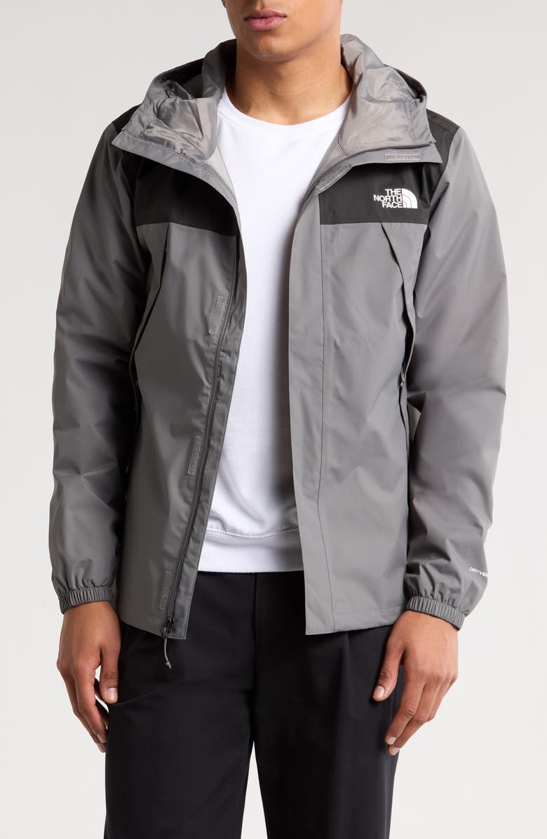 The North Face Antora Rain Jacket, Main, color, Smoked Pearl Tnf Bla