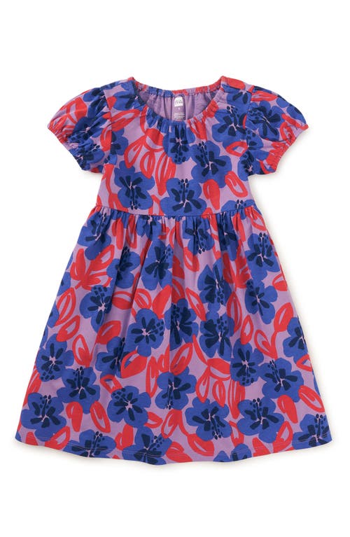 Tea Collection Puff Sleeve Empire Dress In Pop Hibiscus