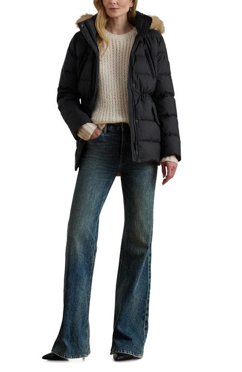 Ralph Lauren Lauren  Faux Fur Trim Down & Feather Fill Puffer Coat In Black