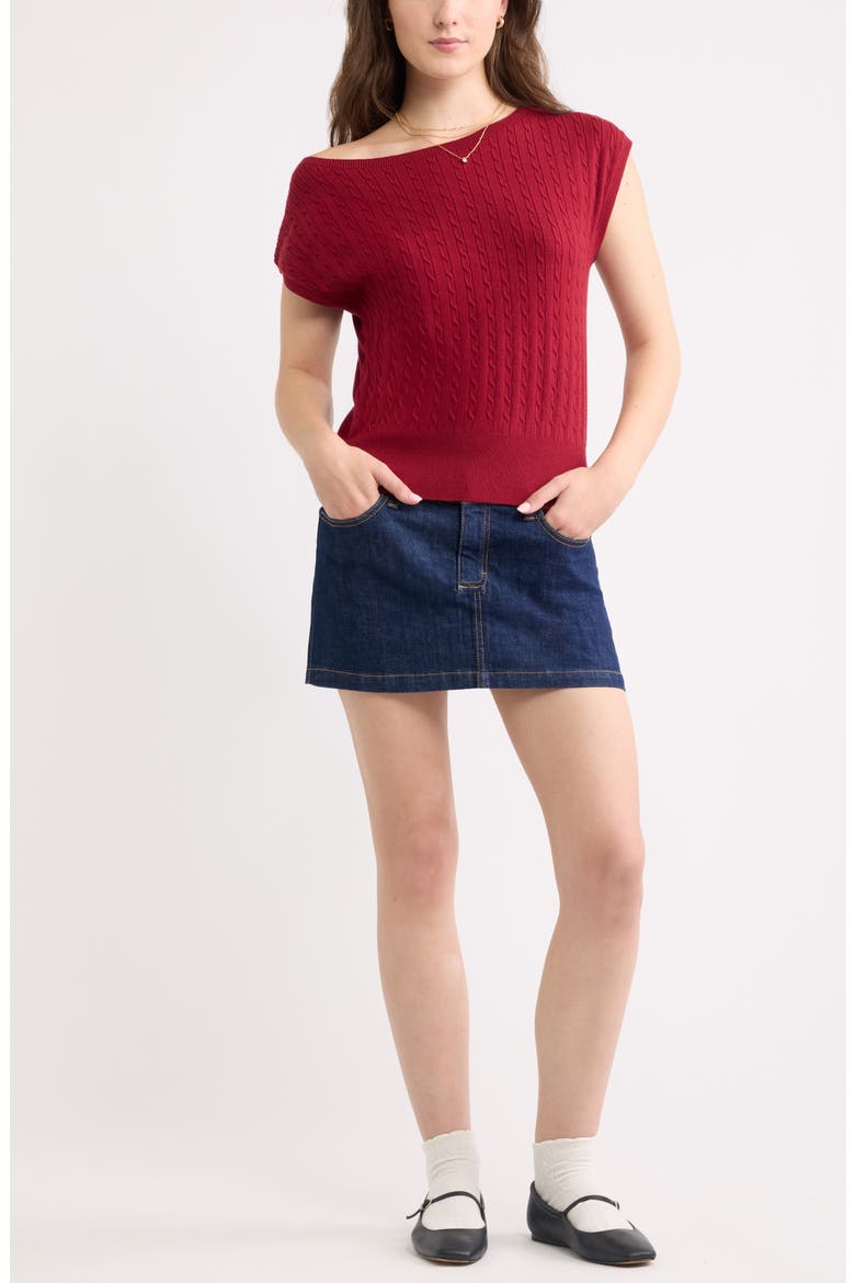 Cable Stitch Boat Neck Sweater T-Shirt, Alternate, color, RED CINDER