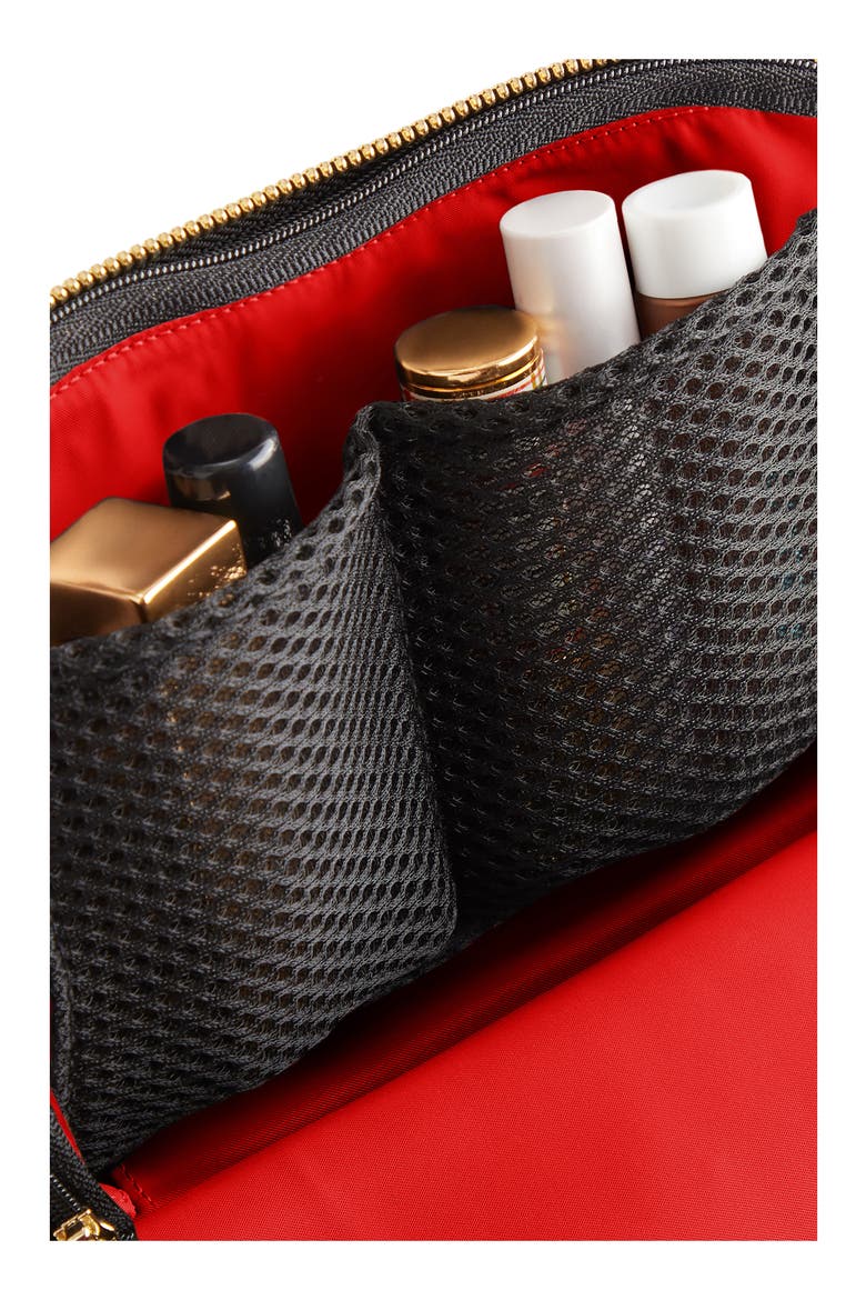 Everyday Leather Makeup Bag, Alternate, color, BLACK/ RED LEATHER