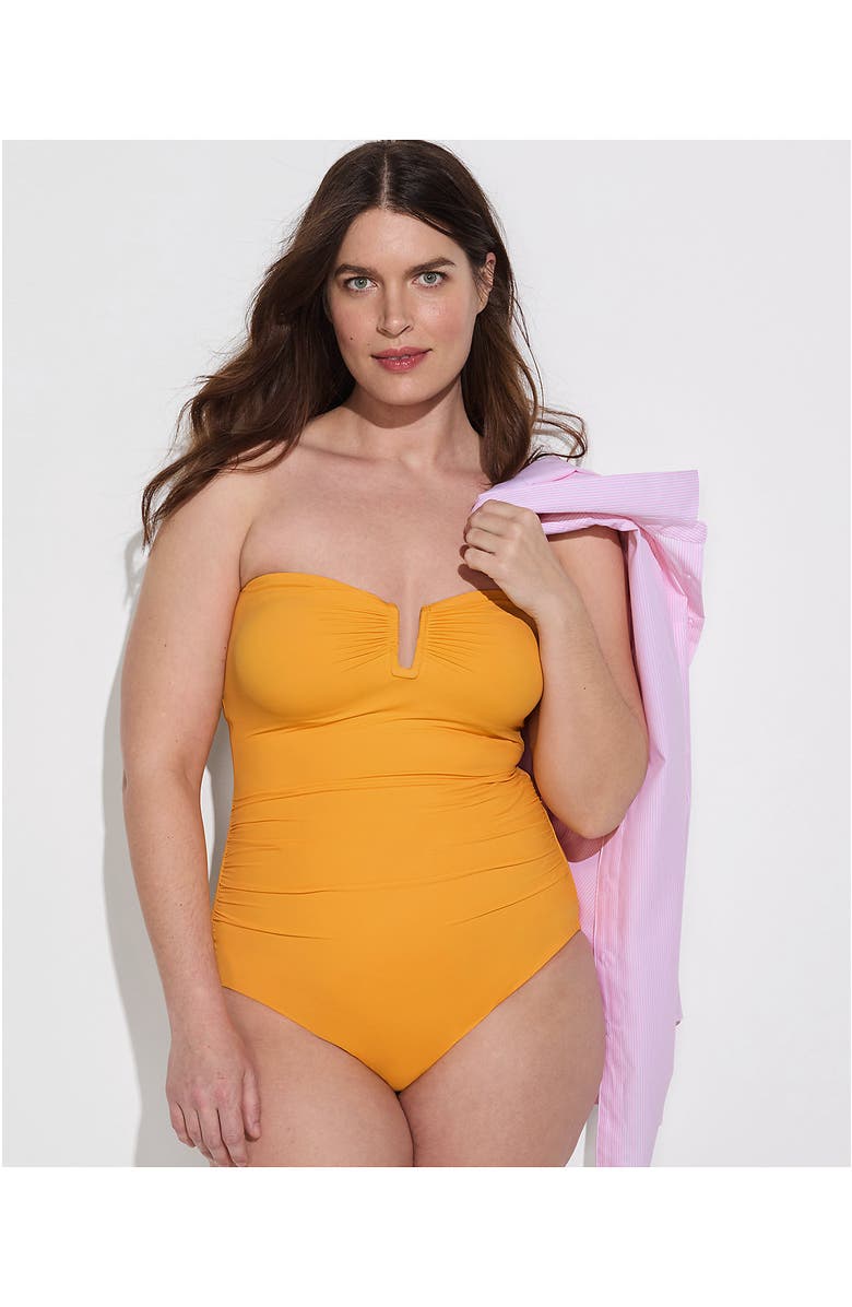 Lands' End Slender Suit Tummy Control U-Wire Bandeau One Piece Swimsuit, Alternate, color, Sweet Mango