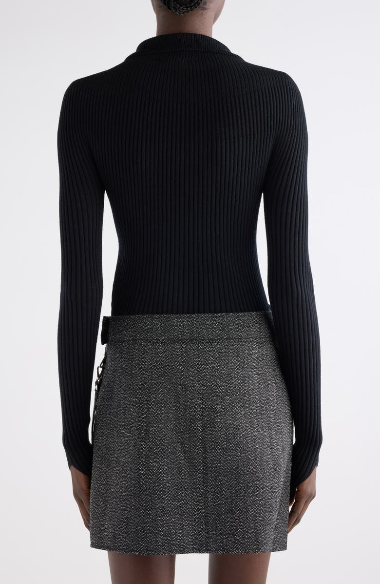 Courrèges Classic Rib Cotton Blend Snap-Up Top, Alternate, color, Black