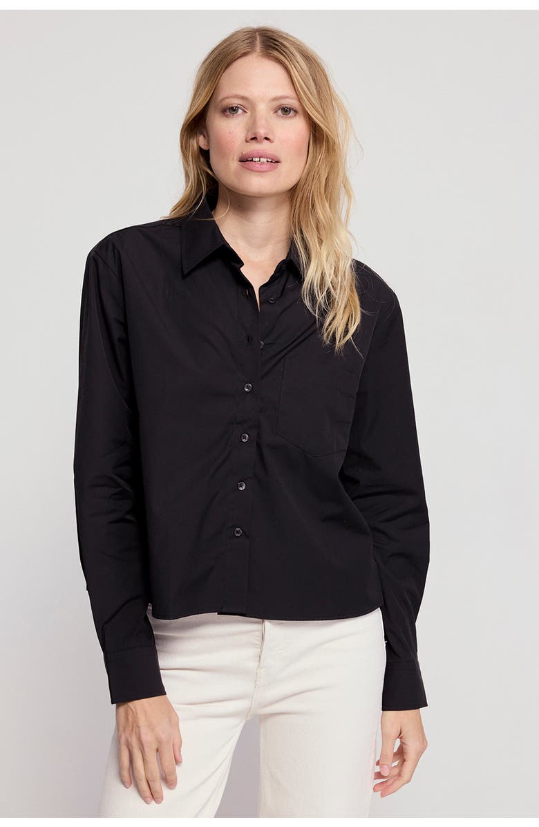 The Shirt by Rochelle Behrens The Long Sleeve Boxy Crop Shirt, Alternate, color, Black
