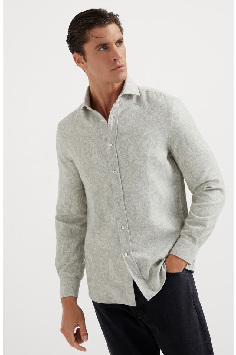 Flannel jacquard shirt, Alternate, color, Pearl Grey