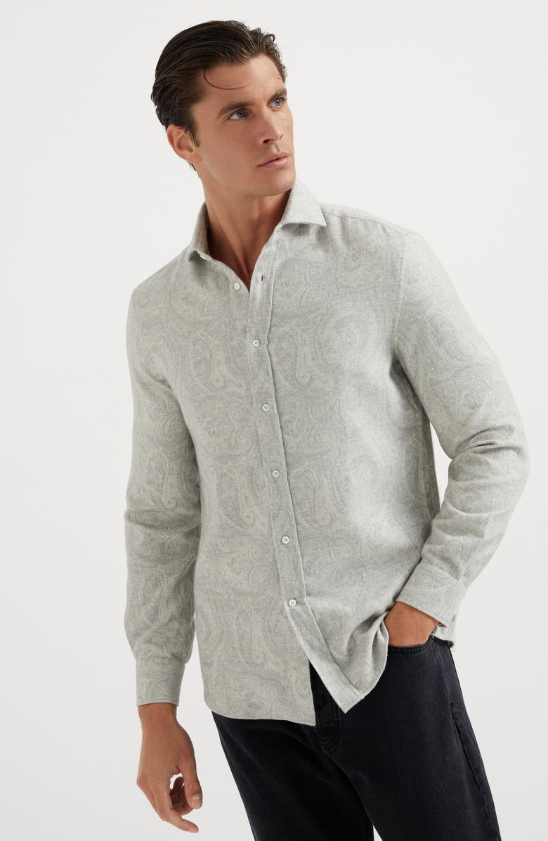 Brunello Cucinelli Flannel jacquard shirt, Alternate, color, 