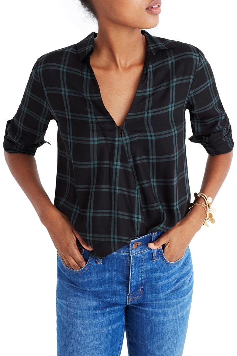 Plaid Faux Wrap Shirt, Main, color, OLD VINE