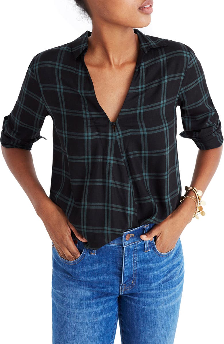 Madewell Plaid Faux Wrap Shirt, Main, color, 