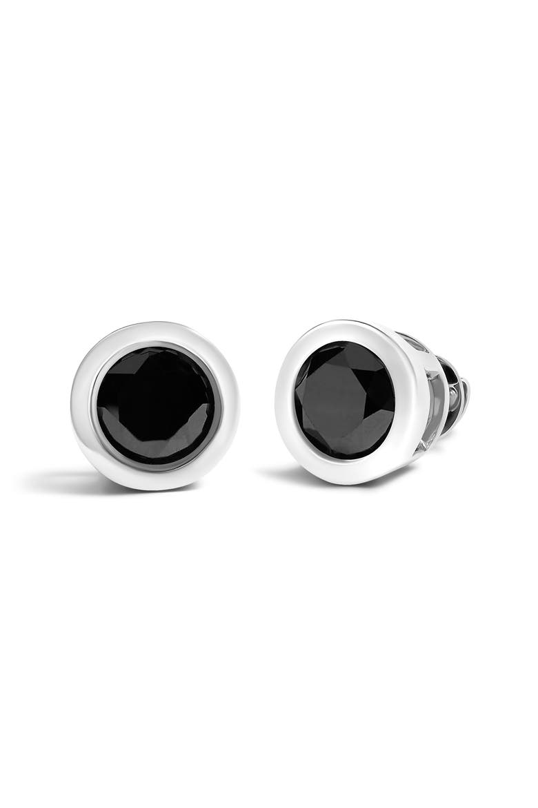 Silver 9 1/2 Ct Black Diamond Bezel- Stud Earrings with Screw Backs, Alternate, color, White