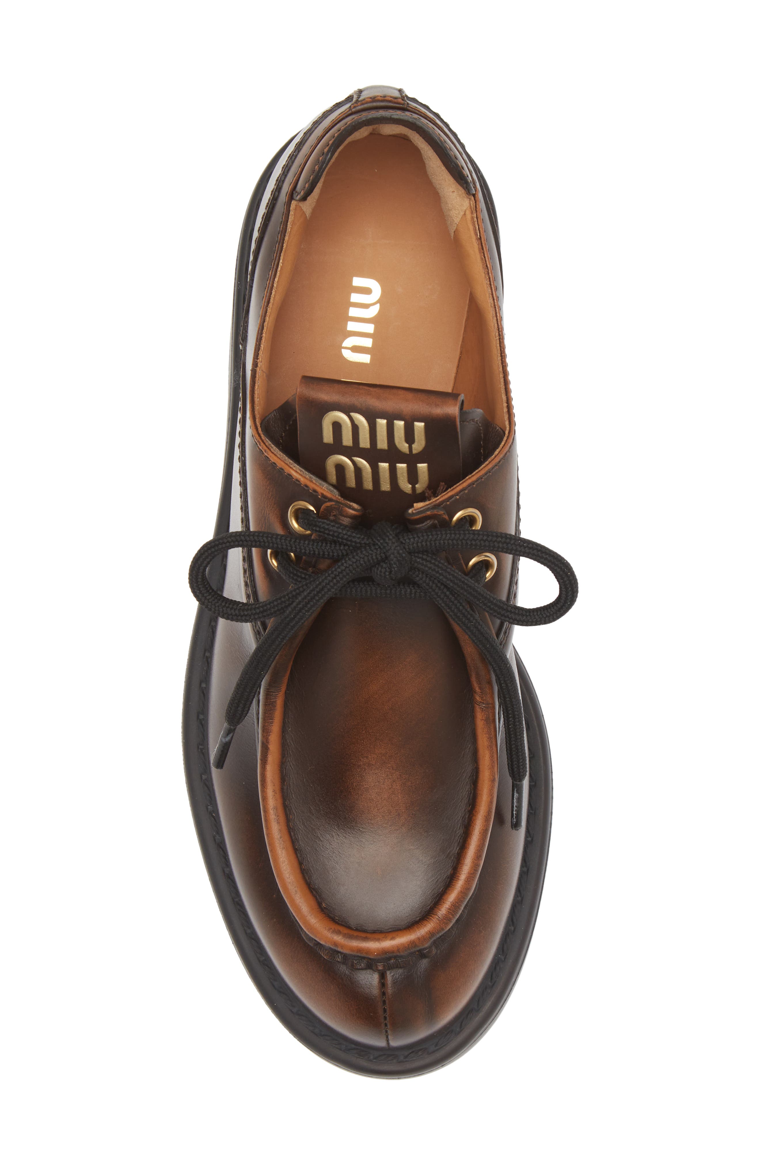 Miu Miu Boyfriend Lu Platform Derby, Alternate, color, Brown