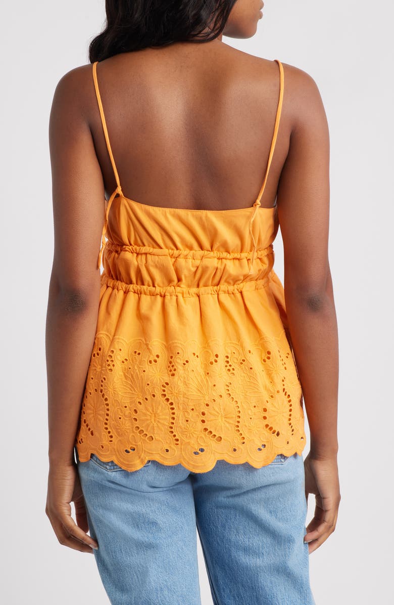 Topshop Embroidered Eyelet Tie Front Cotton Camisole, Alternate, color, Orange
