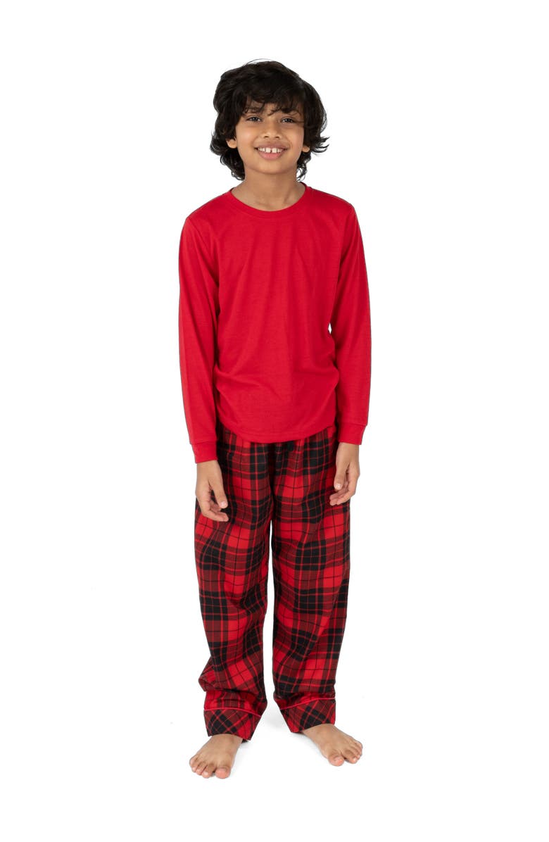 Leveret Kids Flannel Printed Holiday Pajama Set, Alternate, color, Plaid Black & Red