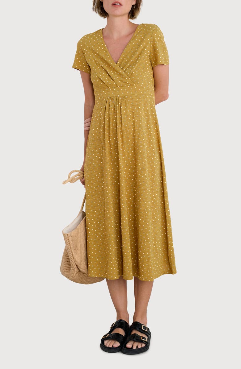 Seasalt Cornwall Chapelle Short Sleeve Organic Cotton Midi Dress, Main, color, Rustic Spot Pear