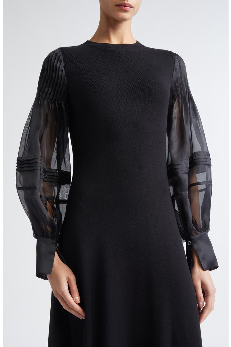 Carino Long Sleeve Silk Midi Dress, Alternate, color, BLACK