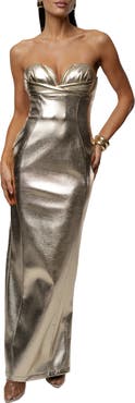 JLUXLABEL Dorado Metallic Strapless Dress