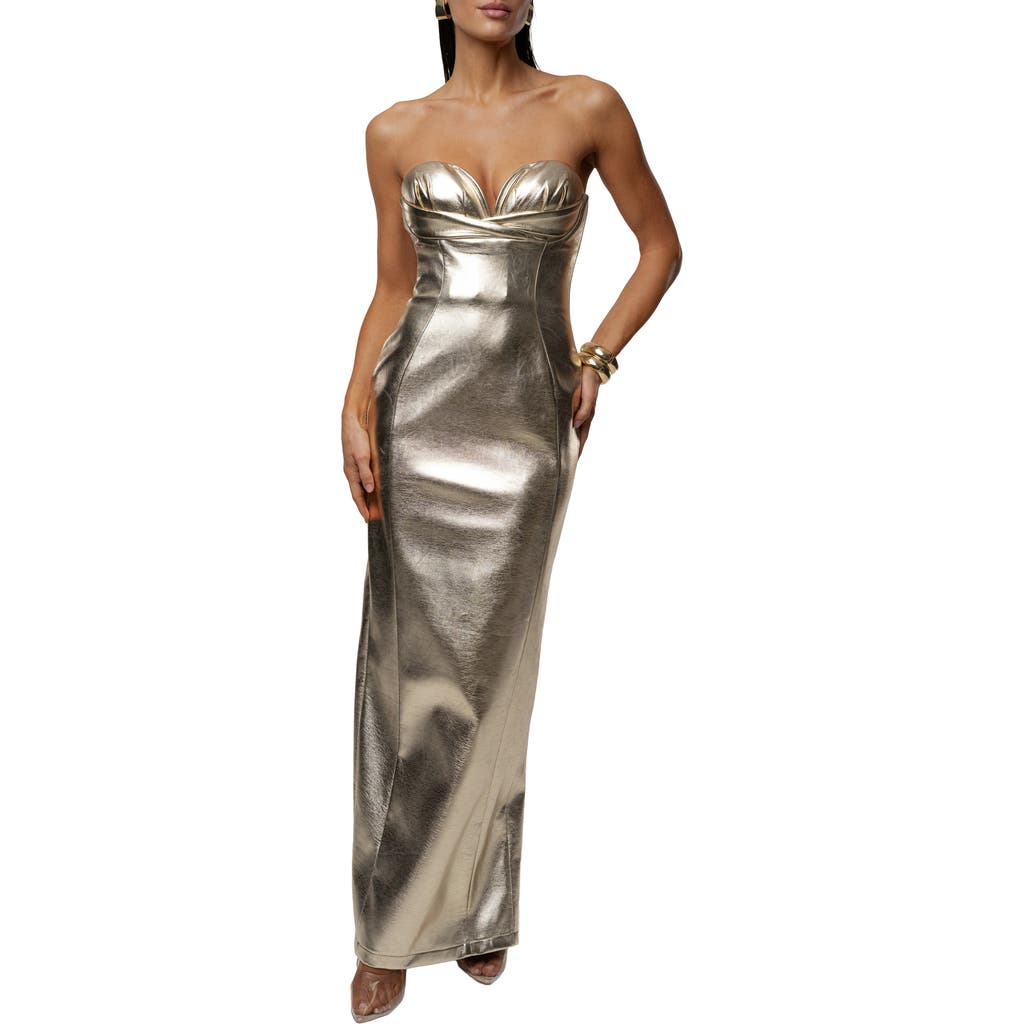 Jluxlabel Dorado Metallic Strapless Dress In Gold
