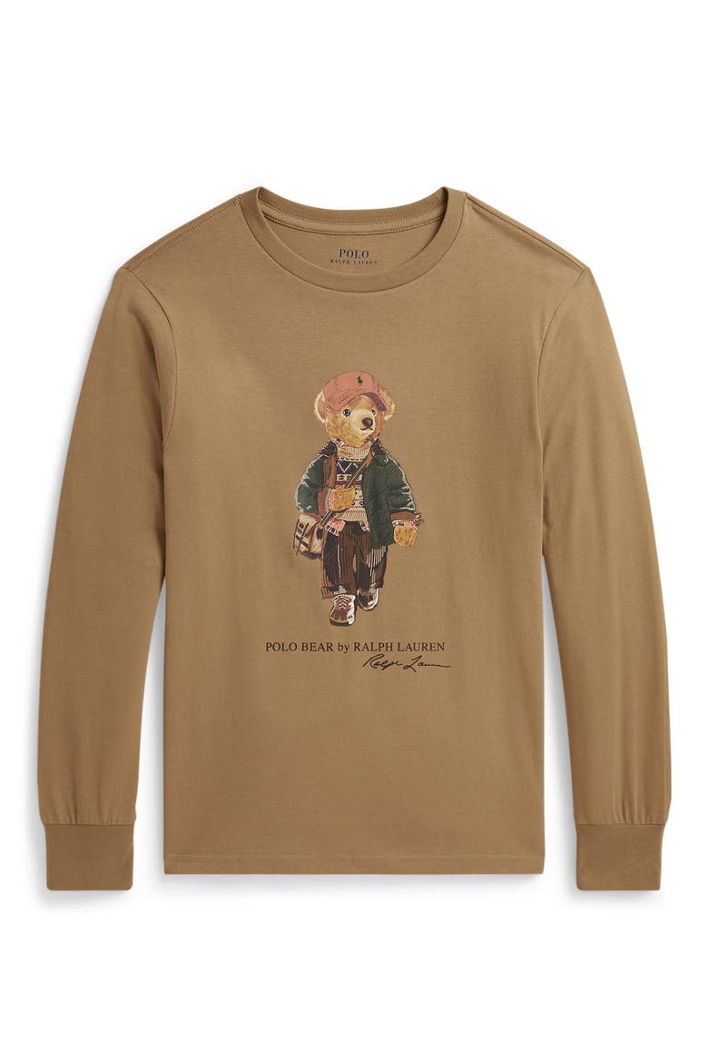Kids' Polo Bear Graphic Long Sleeve T-Shirt, Main, color, CAMEL