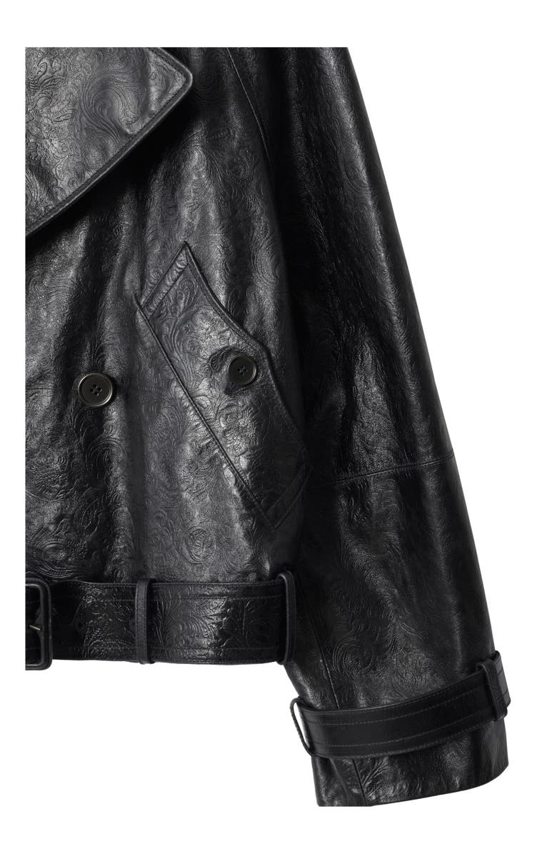 Burberry Cropped Embossed Leather Trench Jacket, Alternate, color, Silhouette Black