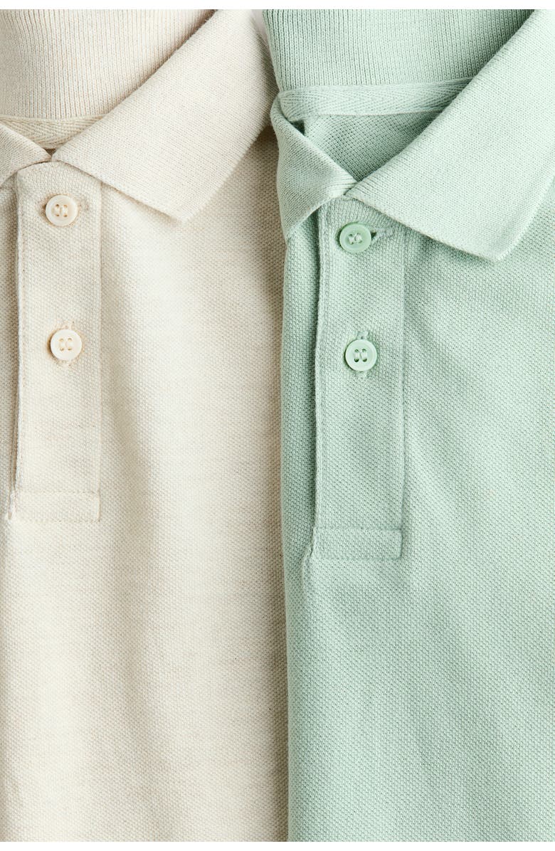 H&M 2-pack cotton piqué polo shirts, Alternate, color, Light Green/Cream