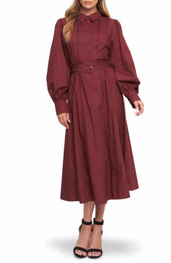 FLYING TOMATO Long Sleeve Solid Midi Shirtdress