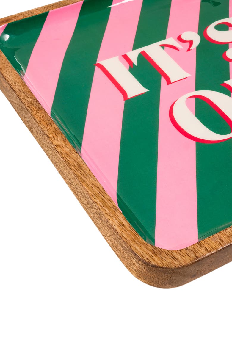 Lakri Mango Wood Tray 12X12 In, Alternate, color, Green