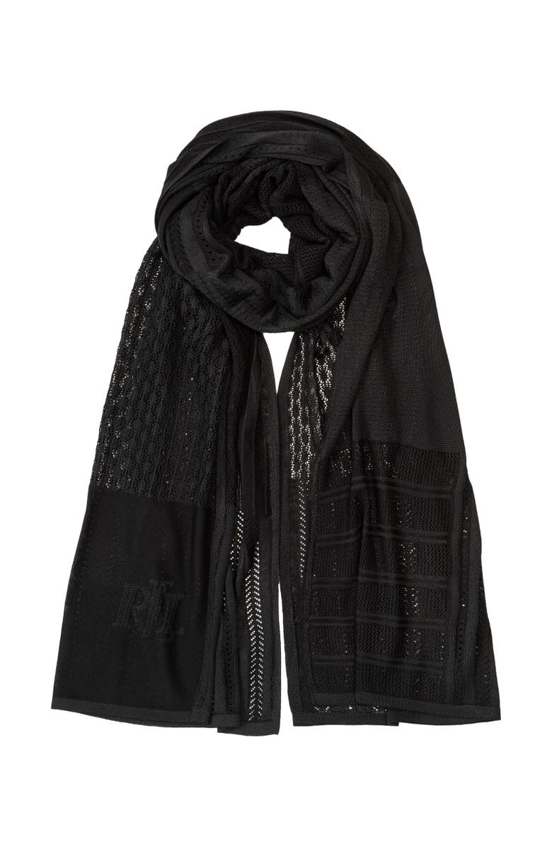 Lauren Ralph Lauren Pointelle Patchwork Wrap, Main, color, Black