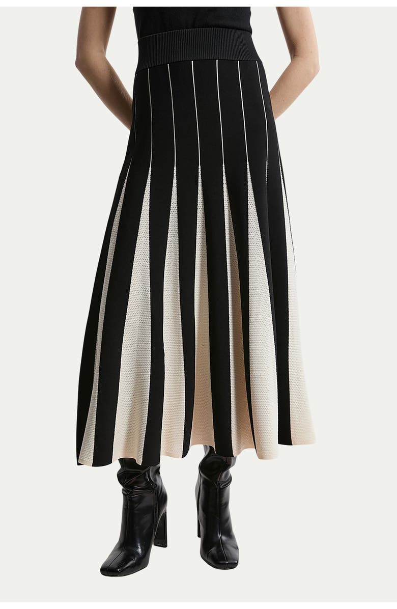 Karen Millen Pointelle Colour Block Pleated Skirt, Main, color, Mono