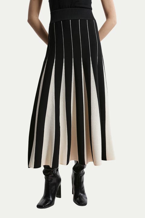 Pointelle Colour Block Pleated Skirt